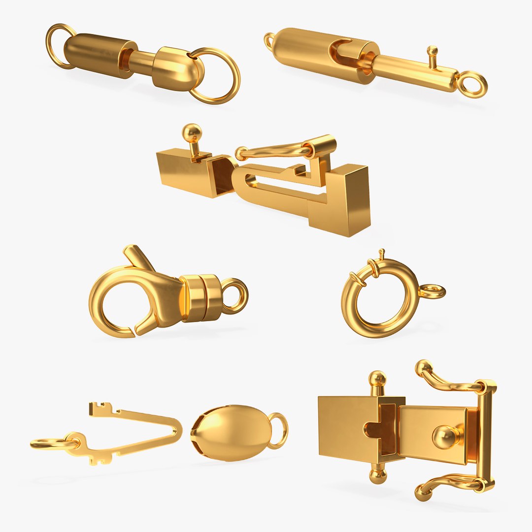 Golden Jewelry Clasps Collection 5 3D model preview