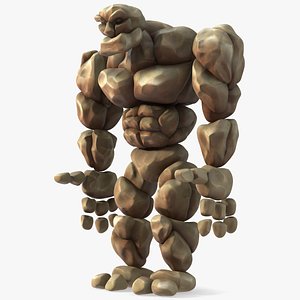 3D model Stone Golem Cartoon Character Brown Rigged