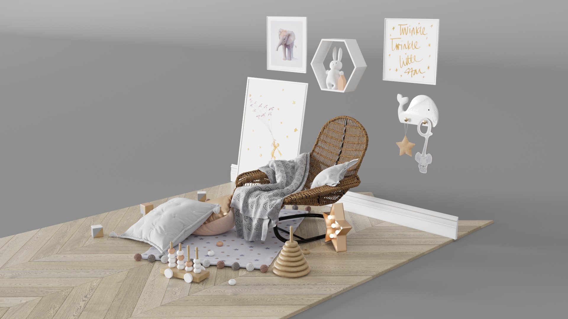 3D Dreamy Kids Room Interior Decor Set Model - TurboSquid 2199485