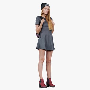 3D model Woman in Hat Boots and Backback Remastered