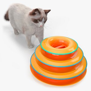 Circular Cat Toy Tower with Moving Balls Fur Animated Rigged
