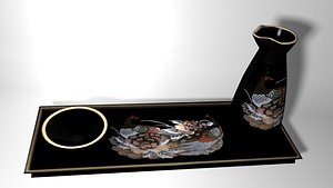3d model oriental sake set lo