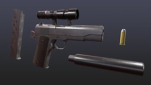 WW2 Colt M1911 Pistol With Attachments and Animations