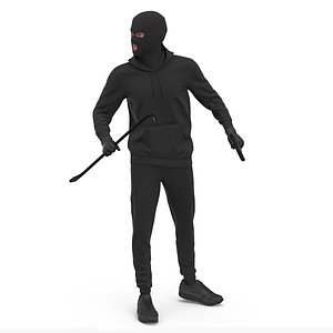 Thief Character Wearing Mask Rigged 3D model