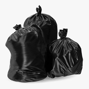 3D Tied Closed Black Trash Bags