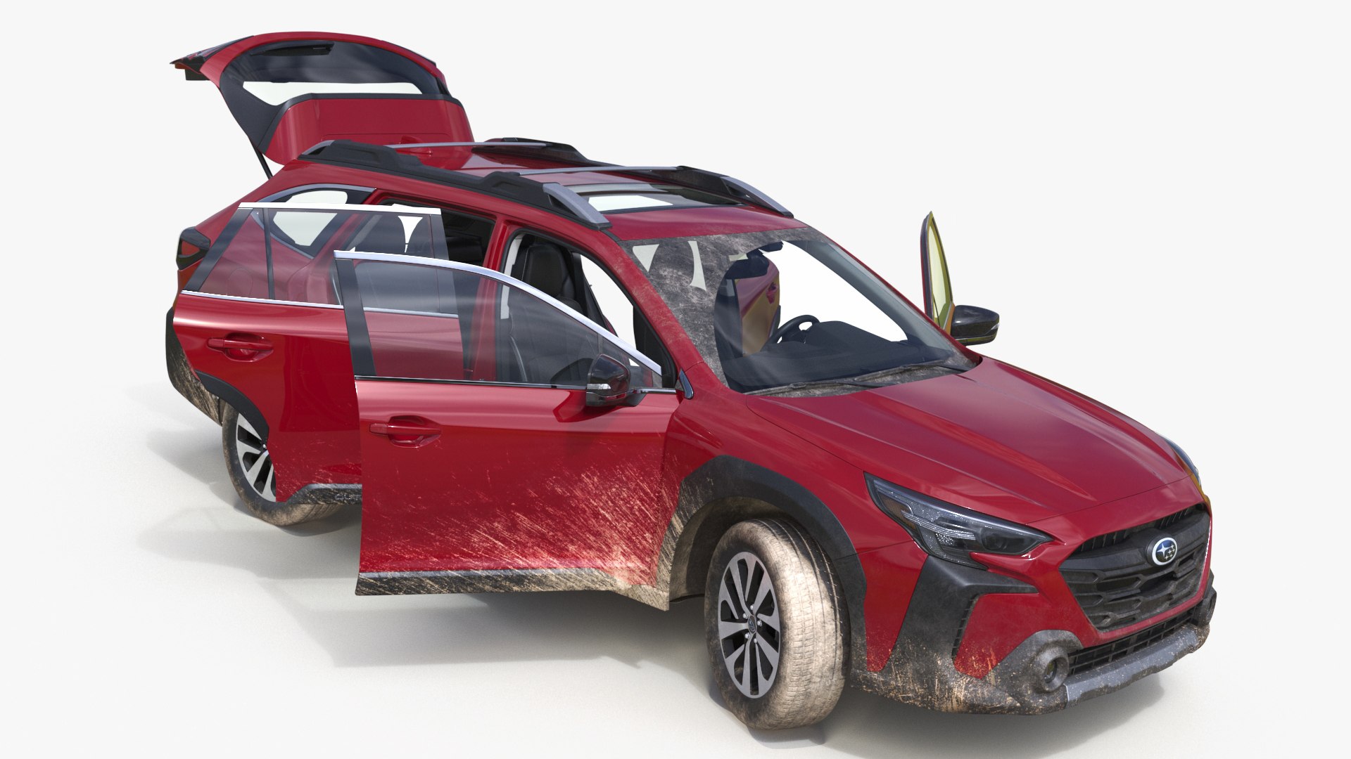 2025 Subaru Outback Crimson Red Dirty Rigged 3D model preview