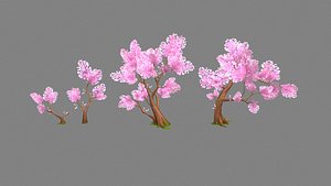3D Four peach blossom trees - cherry blossom trees - sakura model