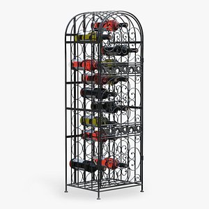 Wine Rack Cabinet with Bottles 3D