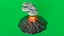 Stylized Erupting Volcano Gray 3D
