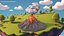 Stylized Erupting Volcano Gray 3D