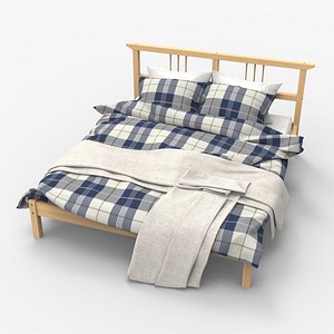 Double Bed Pine Wood 3D model