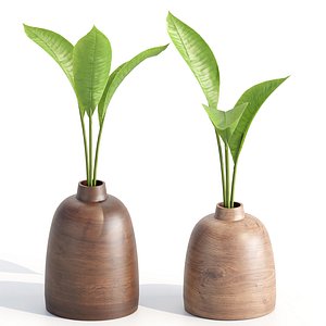 Wooden Vase with plants vol 134 3D model