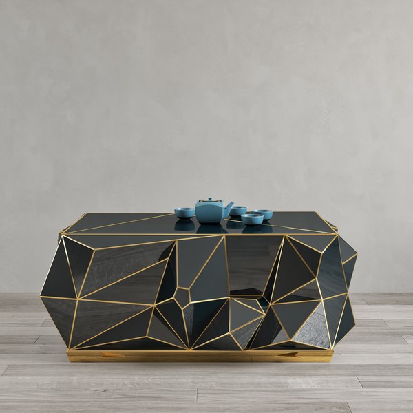 Geometric Black Glass and Brass Coffee Table 3D model