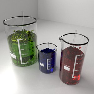 150ml, 250ml and 800ml Glass Beaker with Liquid and Rod