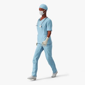 Female Nurse with Scrubs and Protective Mask Rigged model