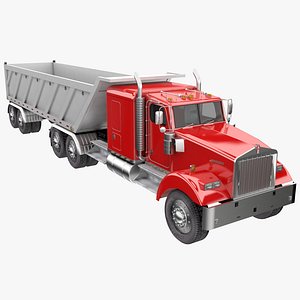 Semi Dump Trailer Truck - Red 3D model