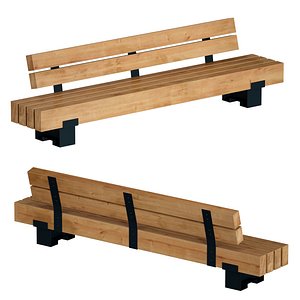 Wooden bench made of timber 3D model