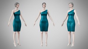 3D model Dress 19 Teal Velvet With Design