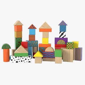 3D wooden building blocks model