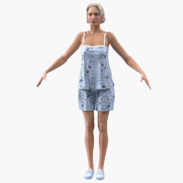 3D model elderly woman pijama rigged