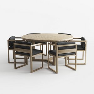 3D Paloma Teak Circ Table 60 and armchairs model
