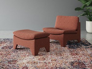 3D Retro Lounge Fauteuil  Ottoman