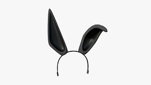 3D Furry Ears Tiara G09 Full Black - Headband Character Design model