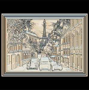 Paris Panno with Classic Cars STL File for CNC Relief engraving