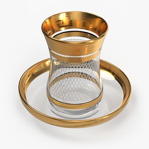 Gold-Trimmed Turkish Tea Glass with Saucer Gold model
