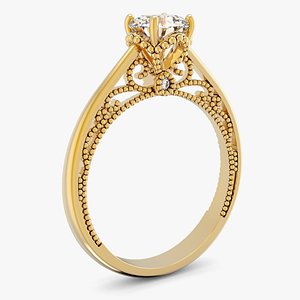 3D Engagement Ring High Setting Diamond And Milligrain