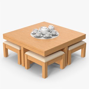 3D model Wooden Dinning Table Set