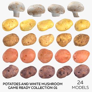3D Potatoes and White Mushroom Game Ready Collection 01 - 24 models