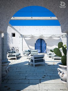 3D mediterranean courtyard
