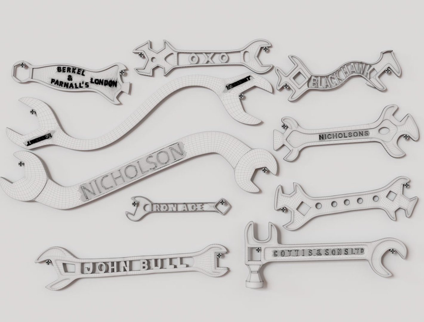 antique wrenches 3d model