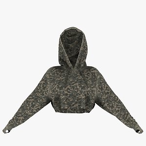 Oversized Cropped Digital Camo Hoodie with Thumb Holes