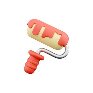 3d Simple paint roller with dripping red paint