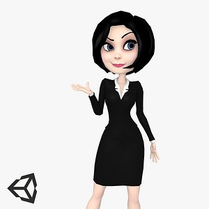 Real-Time Girl in Black Cartoon Woman Rigged