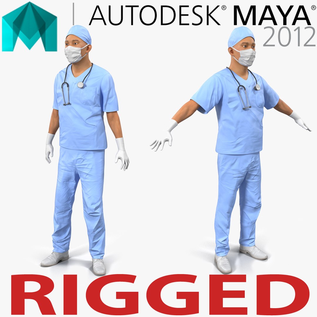 Male Surgeon Asian Rigged for Maya 3D model preview