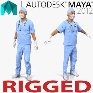 male surgeon asian rigged 3d model