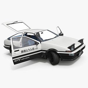 Toyota AE86 Trueno White Rigged for Cinema 4D 3D model