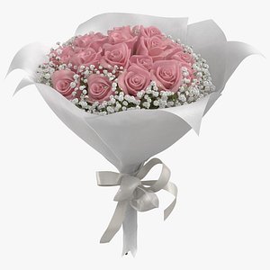 pink rose bouquet 01 3D model