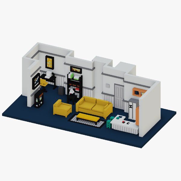 Apartment low poly pack 8 bit stylized 3D