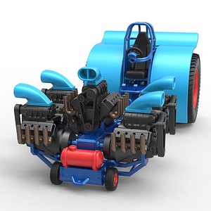 3D model Diecast Pulling tractor with 5 engines V8 Version 3 Scale 1 to 25