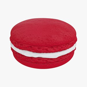 Red macaroon with white cream 3D