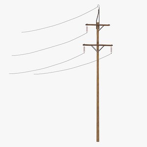 Wooden Power Lines Clean and Dirty 01 3D model