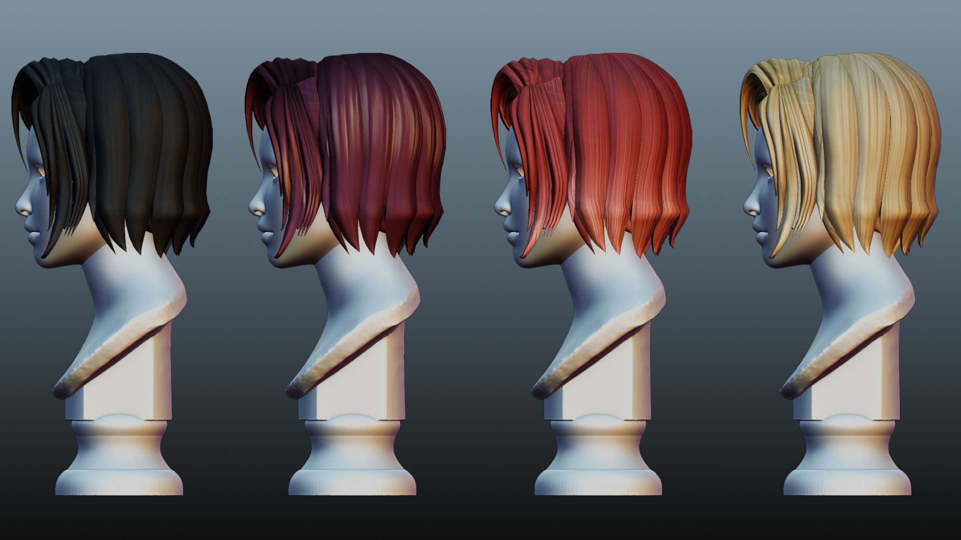 3D Female Hair Low Poly 4 Color Model - TurboSquid 2081069