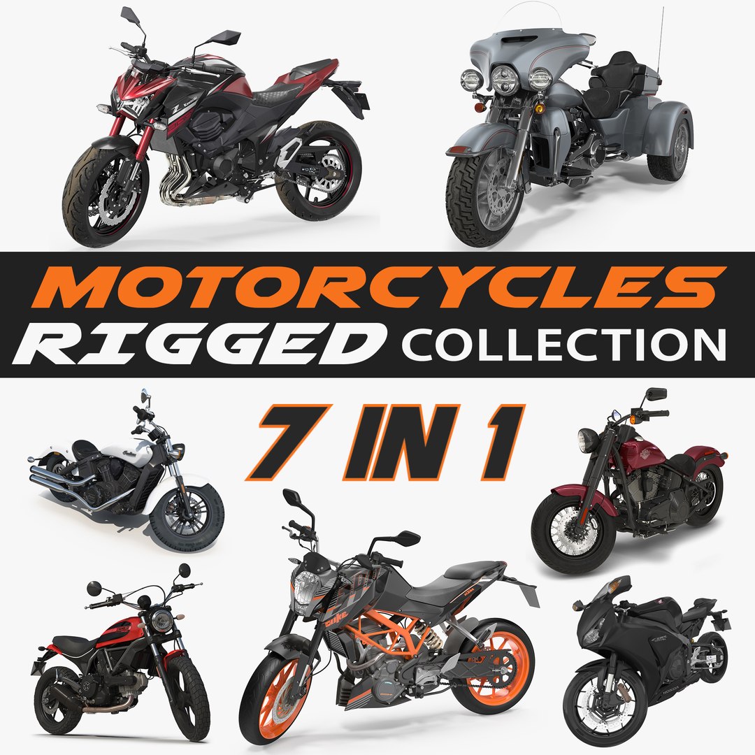 Rigged Motorcycles 3D Models Collection 3D model preview