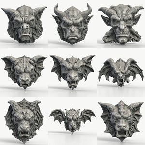 3D 9 Gargoyle Heads Collection 1 model