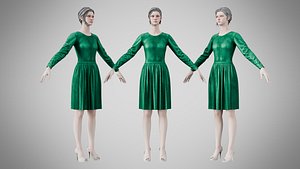 Dress 05 Emerald Velvet Green 3D model