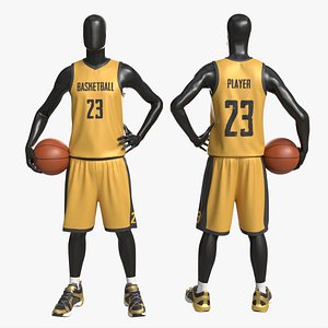3D Male Mannequin in Basketball Uniform Standing with Ball